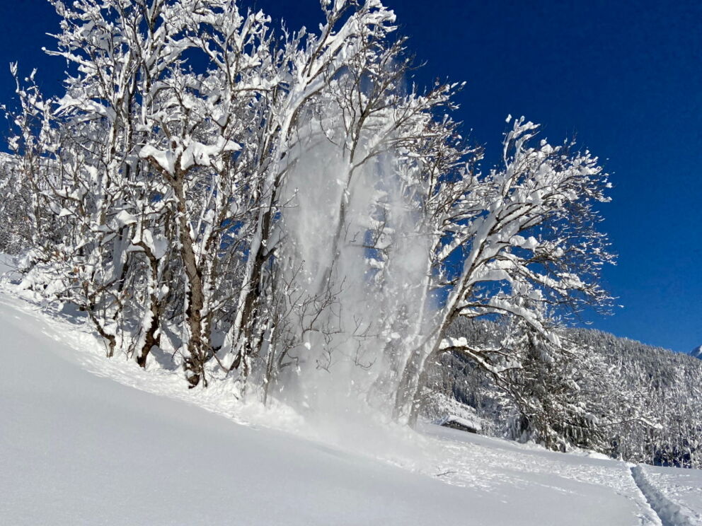 Winterwandern bei Sonnenschein und frischem Tiefschnee.