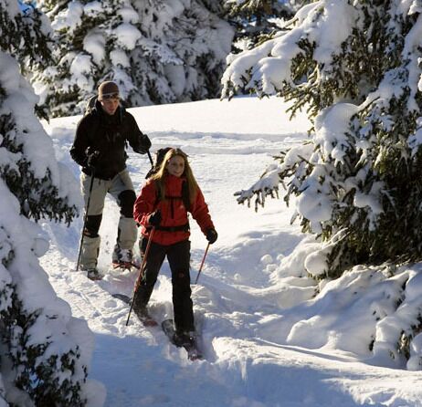 Die Natur mit den Schneeschuhen erkunden und wunderschöne Impressionen der Landschaft sammeln.