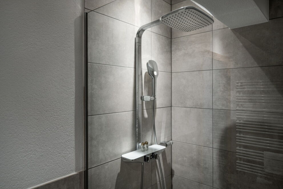 Regendusche zum entspannen und Handbrause mit Well-Fit-Funktion.