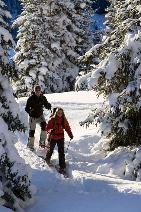 Die Natur mit den Schneeschuhen erkunden und wunderschöne Impressionen der Landschaft sammeln.