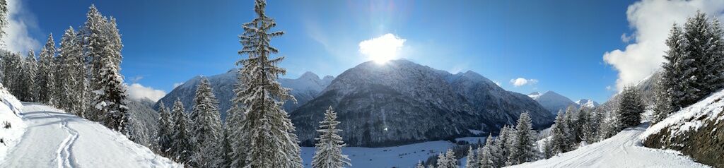 Wandern für das Immunsystem und gleichzeitig das Winteralpenpanorama genießen.