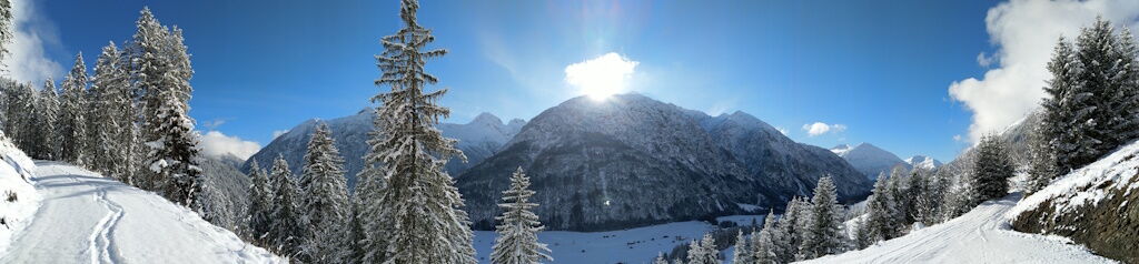 Wandern für das Immunsystem und gleichzeitig das Winteralpenpanorama genießen.