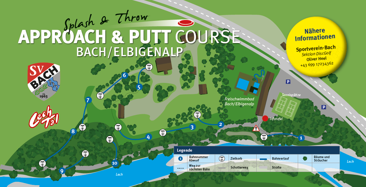 Approach-Putt Parcours rund um das Freigelände am Freischwimmbad in Bach/Elbigenalp.