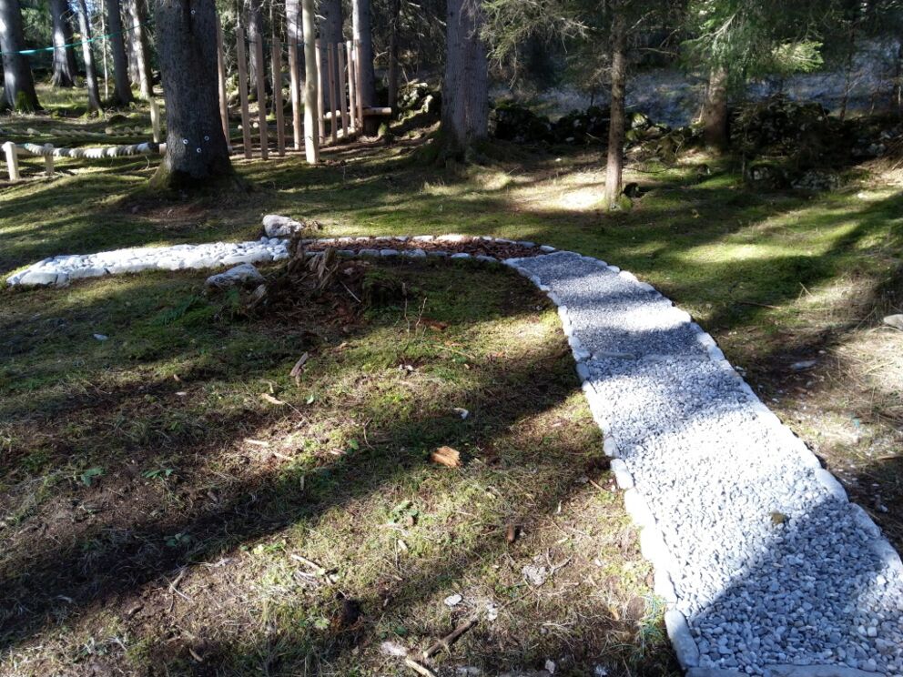 Barfußweg, Stimmulation der Fuß-Refelx-Zonen im Wald-Spa Bereich Vital und Erlebnisweg Holzgau.