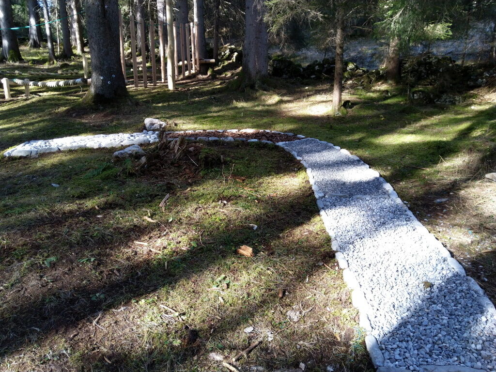 Barfußweg, Stimmulation der Fuß-Refelx-Zonen im Wald-Spa Bereich Vital und Erlebnisweg Holzgau.