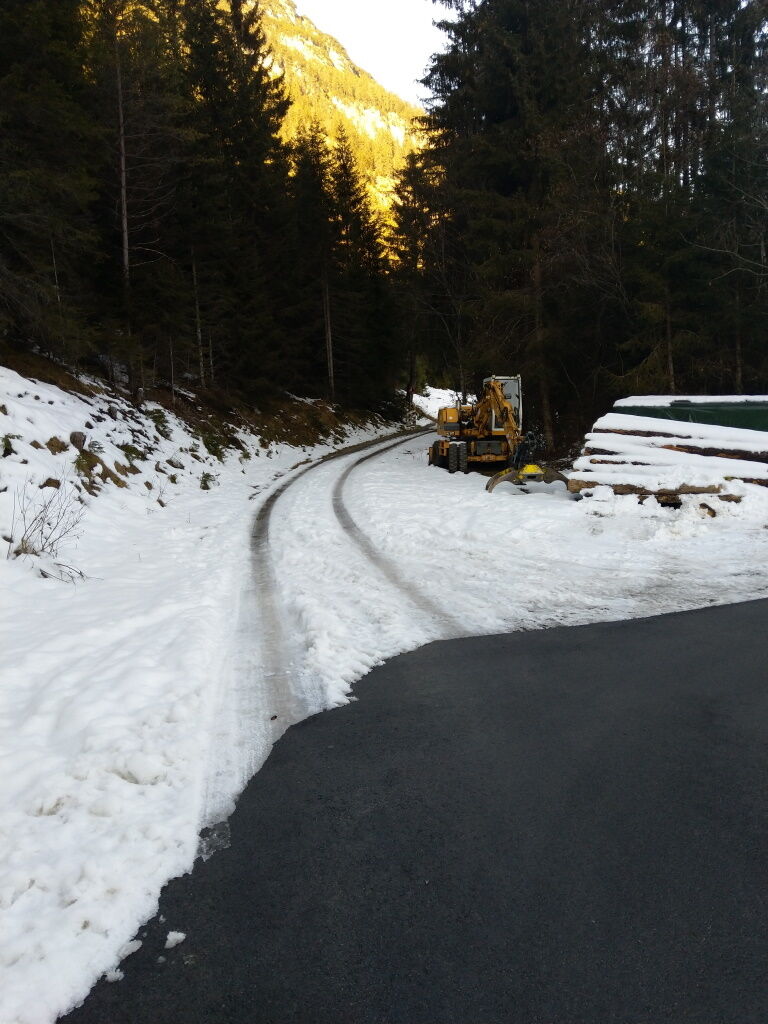 Einstiegsstelle für die Baichlsteinrunde in den Forstweg in Vorderhornbach beim Weiler Schröfle.